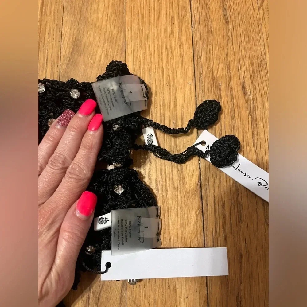 Monica Hansen crochet swim gloves and choker and/or headband w/ diamond studs